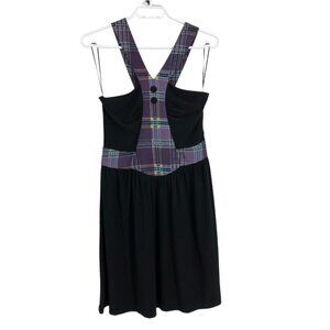 NWT Leona Edmiston Black “Velvet” Purple Plaid Halter Sleeveless Mini Dress 6